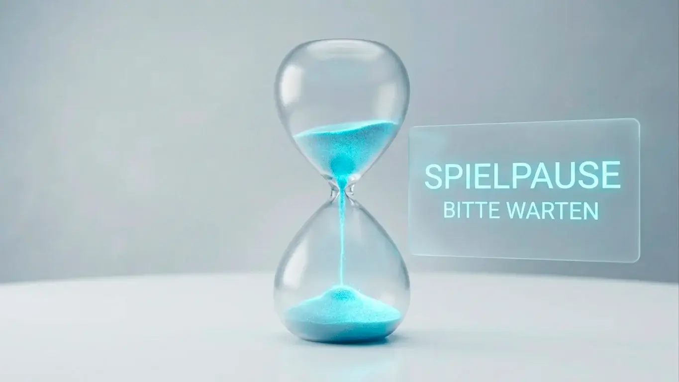 Stilisierte Sanduhr neben einem Spielautomaten als Sinnbild für die Fuenf-Sekunden-Regel