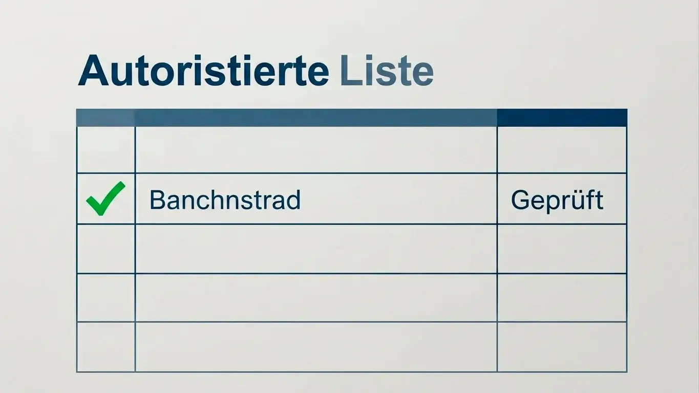 Symbolische Darstellung eines Abgleichs mit der amtlichen Whitelist erlaubter Anbieter