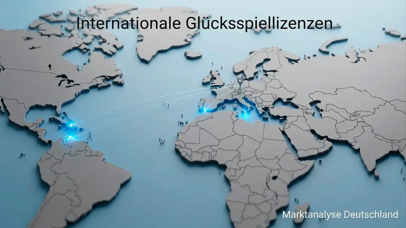 Weltkarte mit hervorgehobenen Lizenzstandorten Malta, Curaçao und Anjouan