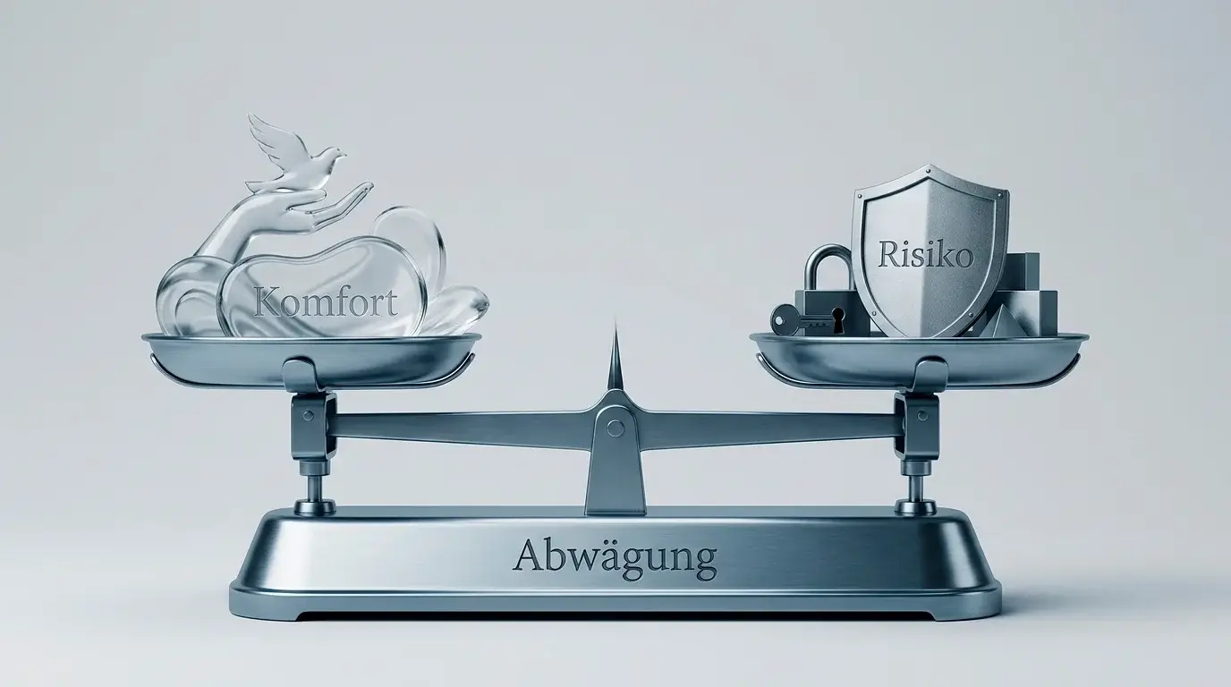 Ausgewogene Waage, die Bequemlichkeit gegen Risiko abwaegt